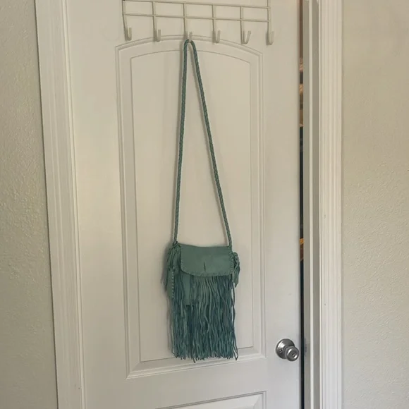 POLO RALPH LAUREN blue BOHO FRINGE LEATHER FESTIVAL CROSSBODY BAG - Picture 4 of 9